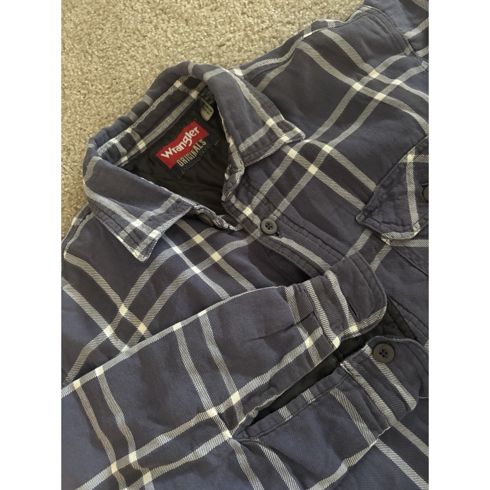 Wrangler Originals Lined Flannel Shirt Jacket Gray Plaid Men's L Sherpa Workwear
